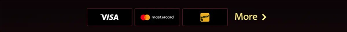 Casino payment methods icons including Visa, Mastercard, and Paysafe card