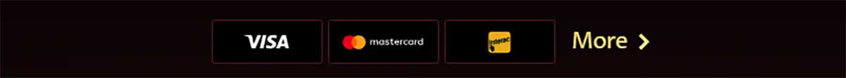Casino payment methods icons including Visa, Mastercard, and Paysafe card